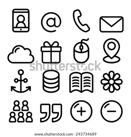 Web menu navigation line icons set - contact page, internet 