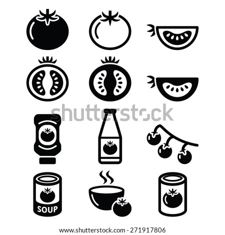 Tomato, ketchup, tomato soup icons set 