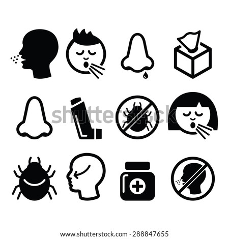 Cold, flu icons - nasal infection, allergy, nose design 