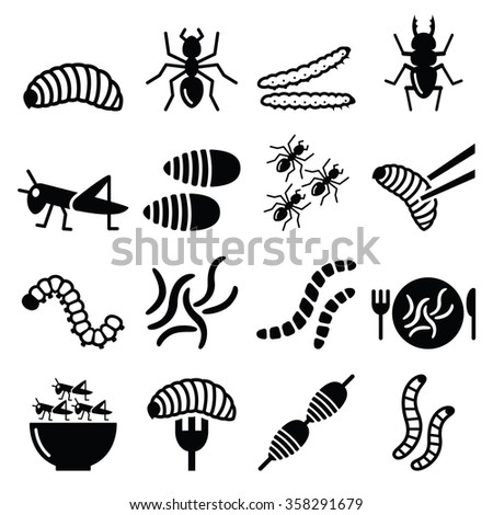 Edible worms and insects icons - alternative source of protein 