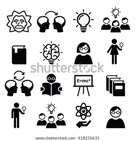 Knowledge, creative thinking, ideas vector icons set
