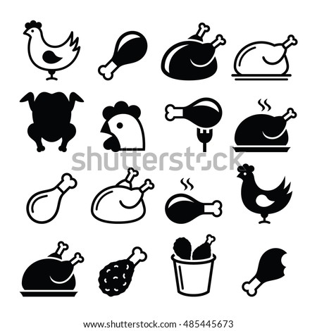 Chicken, fried chicken legs - food icons set 