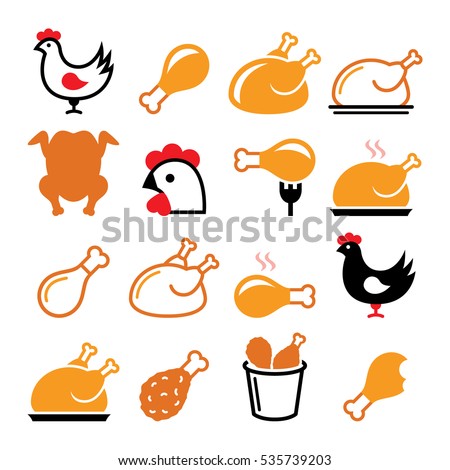Chicken, fried chicken legs - food icons set 