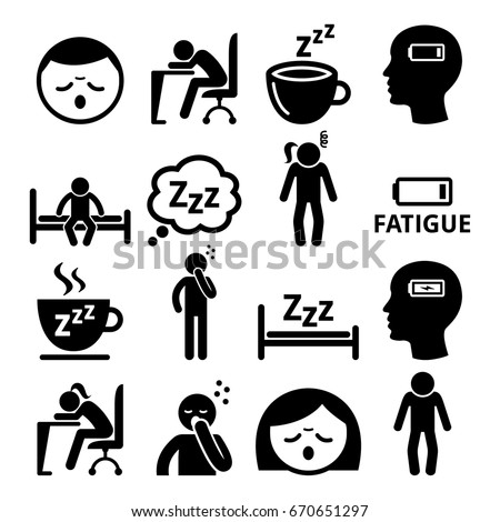 Fatigue icons, tired, sleepy man and woman vector design