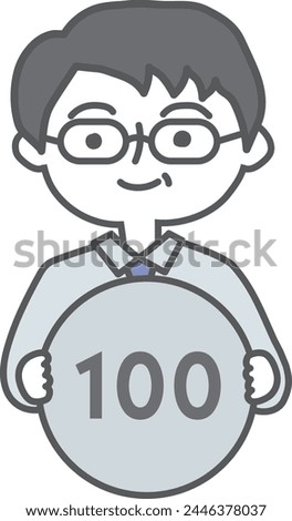 Illustration of a man holding a 100-yen coin in his hand