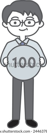 Illustration of a man holding a 100-yen coin in his hand