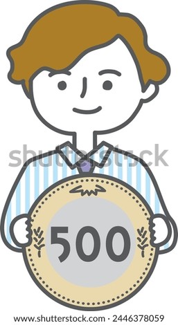 Illustration of a man holding a 500 yen coin in his hand