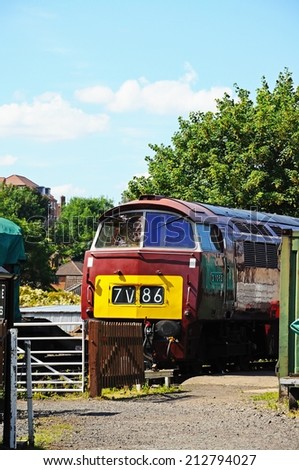 Bridgnorth, United Kingdom - July 10, 2014 - Class 52 Western Diesel Locomotive undergoing maintenance, Severn Valley Railway, Bridgnorth, Shropshire, England, UK, Western Europe, July 10, 2014.