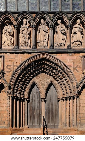 Cathedral door to the South transept, Lichfield, Staffordshire, England, UK, Western Europe.