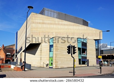 DERBY, UNITED KINGDOM - JULY 17, 2014 - View of The Quad visual arts gallery in the city centre, Derby, Derbyshire, England, UK, Western Europe, July 17, 2014.