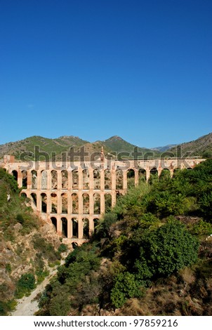 The aqueduct of Aguila (built in 1880), Nerja, Costa del Sol, Malaga Province, Andalucia, Spain, Western Europe.