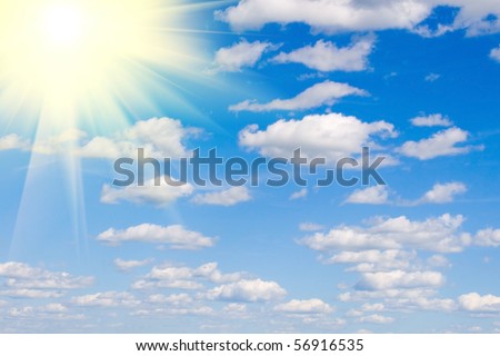 Bright sun and white clouds, heavenly landscape