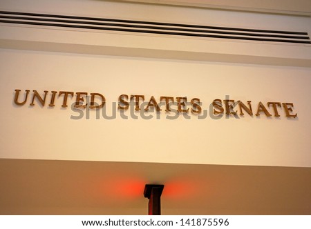 A sign marks an entrance to the United States Senate in the US Capitol building.