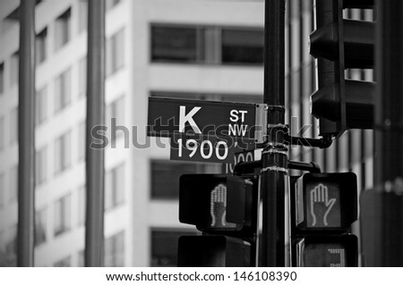 A street sign marking K Street in Washington DC. K Street is the street typically associated with lobbying and lobbying organizations.