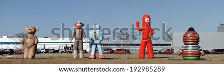WEST POINT, GA Ã¢Â?Â? JANUARY 28: Large inflated toys on display in front of the Kia Motors plant located in West Point on January 28, 2011. The 2.2 million square foot assembly plant opened in 2009.