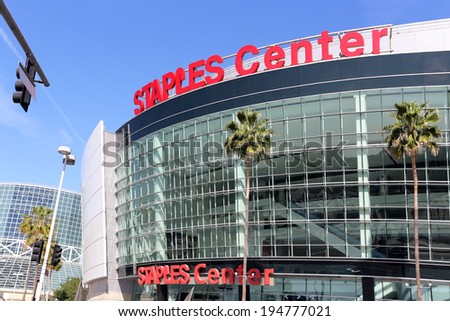 LOS ANGELES - MARCH 17: Staples Center located in Los Angeles, California on March 17, 2014. Staples Center is a multi-purpose arena in downtown Los Angeles and is home to multiple pro sports teams.