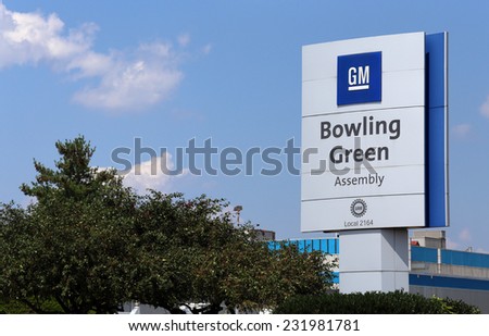 BOWLING GREEN, KY - AUGUST 2: The GM Bowling Green Assembly Plant in Bowling Green, Kentucky on August 2, 2014. The assembly plant is home of the Corvette, a popular sports car made by General Motors.