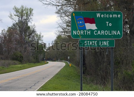 A welcome sign at the North Carolina state line
