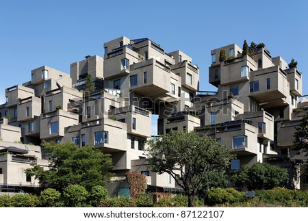 MONTREAL - SEPTEMBER 26: A view of Habitat 67 on September 26, 2011 in Montreal, Quebec, CA. The landmark housing complex was originally built for the 1967 World\'s Fair, also known as Expo 67.