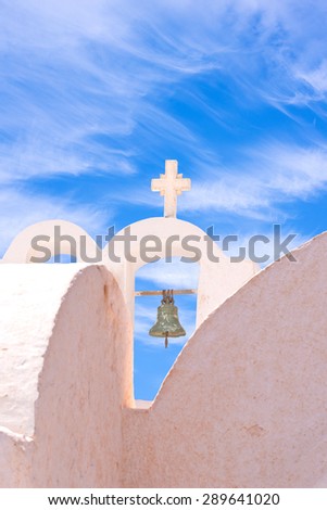 Oia Santorini White Cross, Bell, Architecture, Sky, Clouds