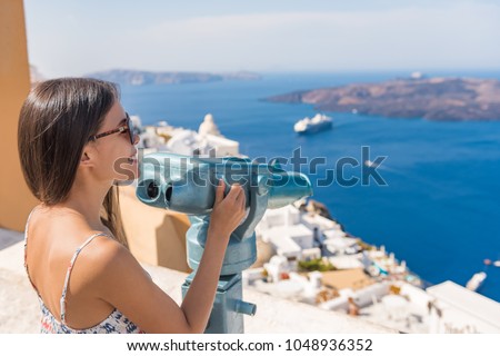 Similar – Image, Stock Photo Binoculars on Santorini with view of cruise ships