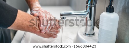 Similar – Image, Stock Photo doctor man washing hands with disinfectant soap. Hygiene and Corona virus Covid-19 concept