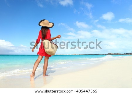 Similar – Image, Stock Photo Relaxed woman in sundress enjoying view on bridge across wide river
