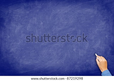 Chalkboard. blue blackboard with hand writing with chalk. Board texture background with used feel.