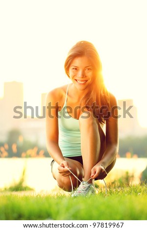 Woman Running Workout In Sunshine On Sunny Summer Day. Beautiful Young ...