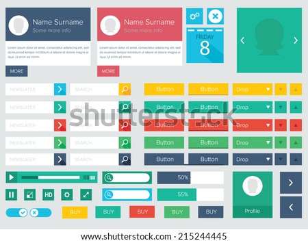 Flat ui kit design elements for website with profile box, icons, buttons, player and calendar / Flat ui kit design elements for webdesign