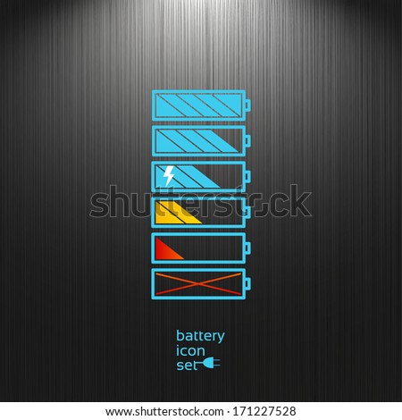 Set, Battery icon on a dark textured background for your design, charge level indicators