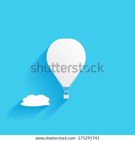 hot air balloon in the sky, flat icon isolated on a blue background for your design, vector illustration
