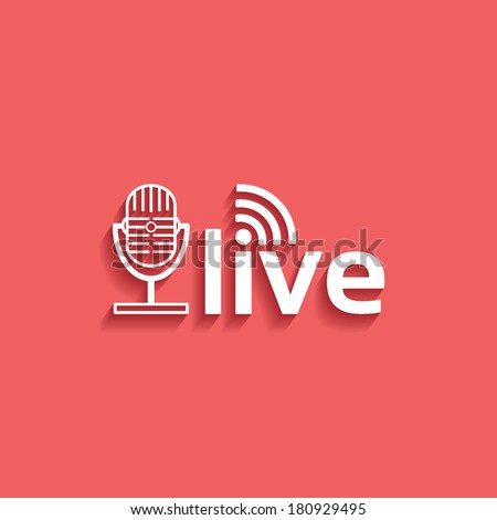 microphone, live, flat icon isolated on a red background for your design, vector illustration