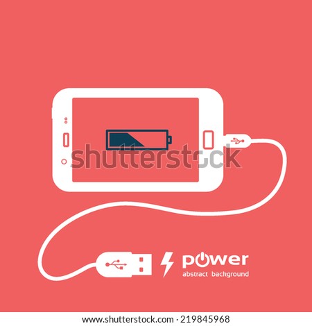 phone charging, flat icon isolated on a red. Concept background design