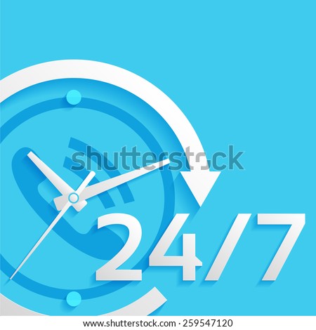 around the clock, 24 hours, 7 days vector illustration