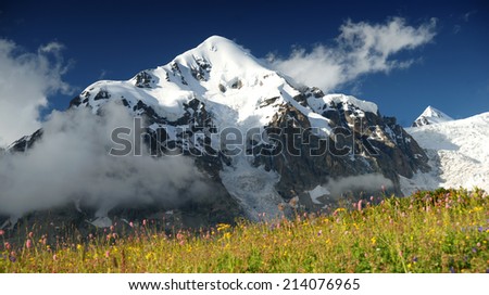 Beautiful mountain in Caucasus with snow summit