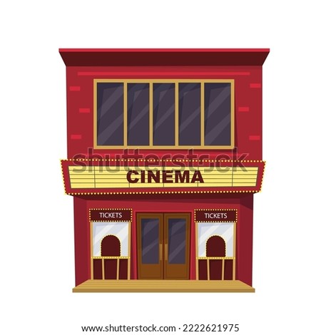 Isolated movie theater on white background. Building with cinema sign.