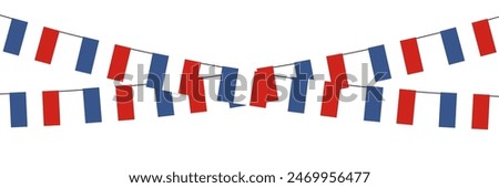 French tricolor bunting, streamer. Decorative party banner design element isolated on white background.