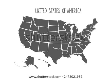 United States of America map with states isolated on a white background. Vector illustration.