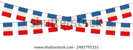 France garland flag with on white background. Bunting for French celebration template banner.