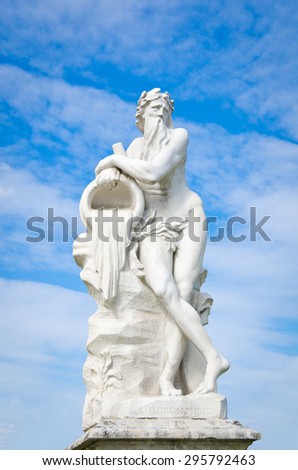 MOSCOW, RUSSIA - June 12, 2015: Marble statue at Kuskovo Park in Moscow. The statue standing in Kuskovo Scamander.