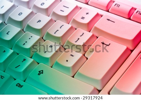 Computer Keyboard lit with colored studio gels