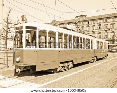 A vintage historical tramway in Turin, Italy