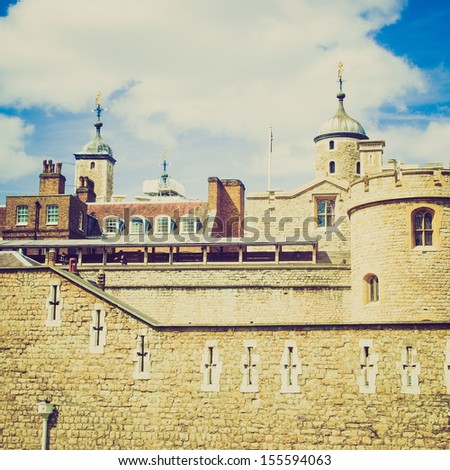 Vintage looking The Tower of London, medieval castle and prison