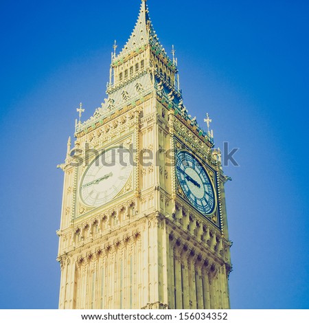 Vintage looking Big Ben, Houses of Parliament, Westminster Palace, London gothic architecture