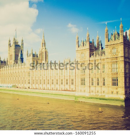 Vintage looking Houses of Parliament, Westminster Palace, London gothic architecture