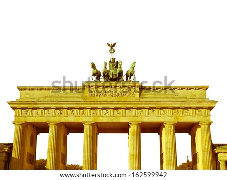 Vintage look Brandenburger Tor (Brandenburg Gate), famous landmark in Berlin, Germany - isolated over white background