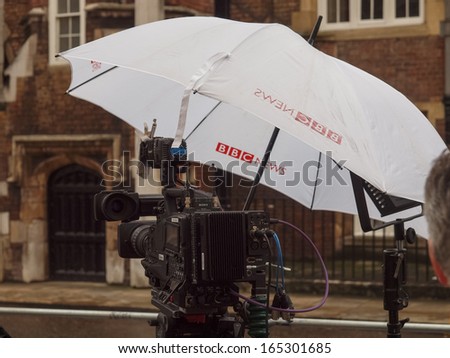 LONDON, ENGLAND, UK - NOVEMBER 30: BBC News location facilities at an outdoor live event broadcast on the occasion of the Royal Christening on November 30, 2013 in London, England, UK
