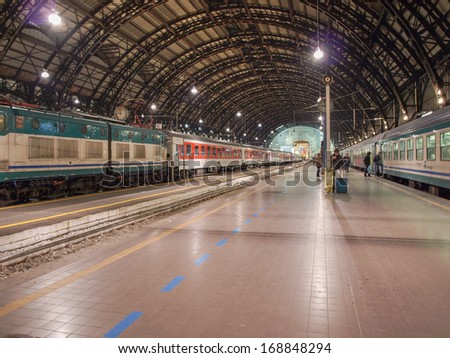 MILAN, ITALY - MARCH 22, 2009: Trains ready to depart from the Central railway station in Milan, Italy