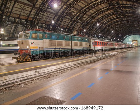 MILAN, ITALY - MARCH 22, 2009: Trains ready to depart from the Central railway station in Milan, Italy